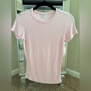 Garage Light Pink Ribbed Short Sleeve Tee, Small.